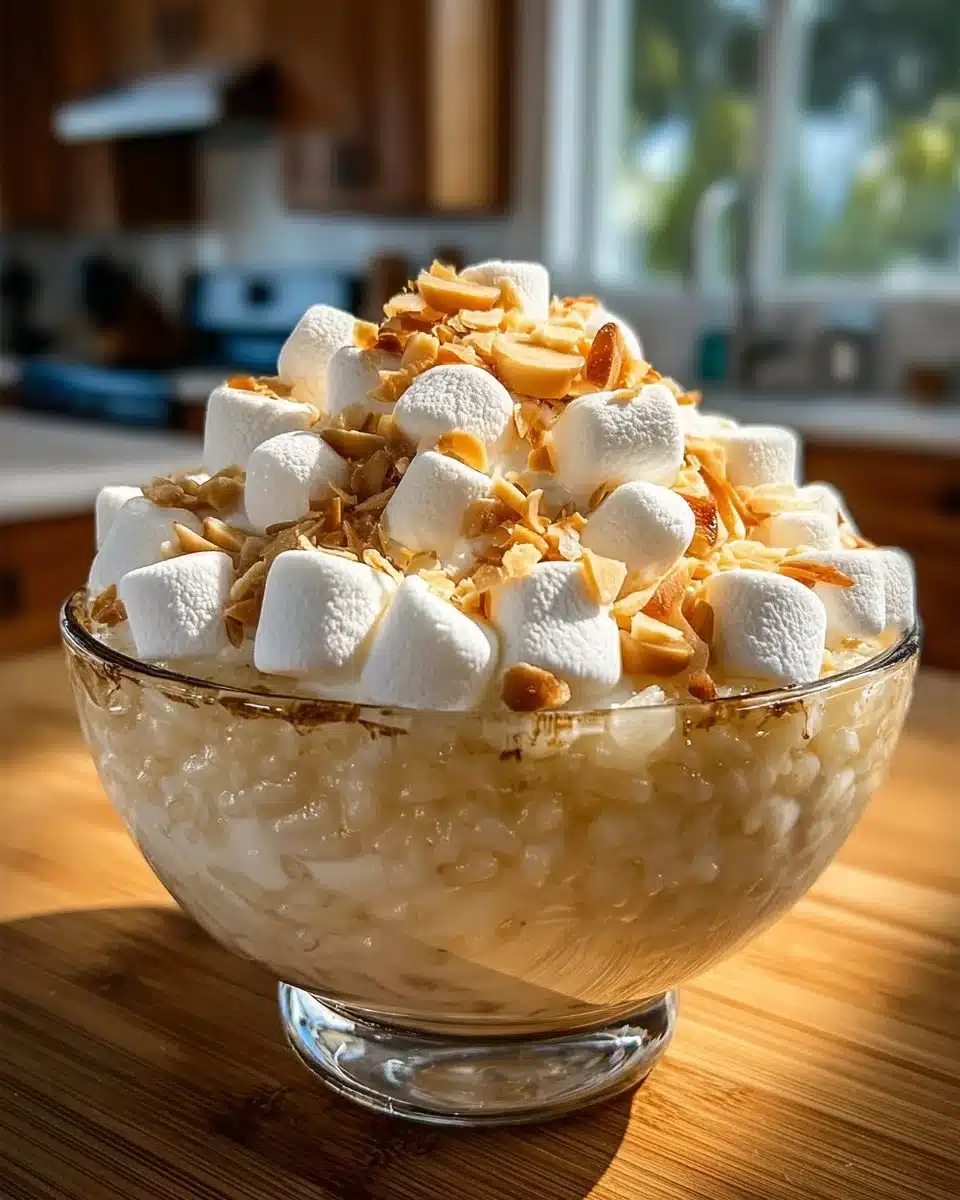 Delicious Hawaiian rice pudding served in a tropical bowl