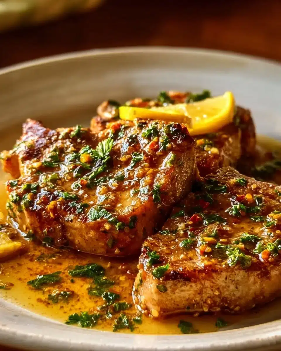 Juicy Sicilian pork chops cooked with vibrant herbs and a tender finish