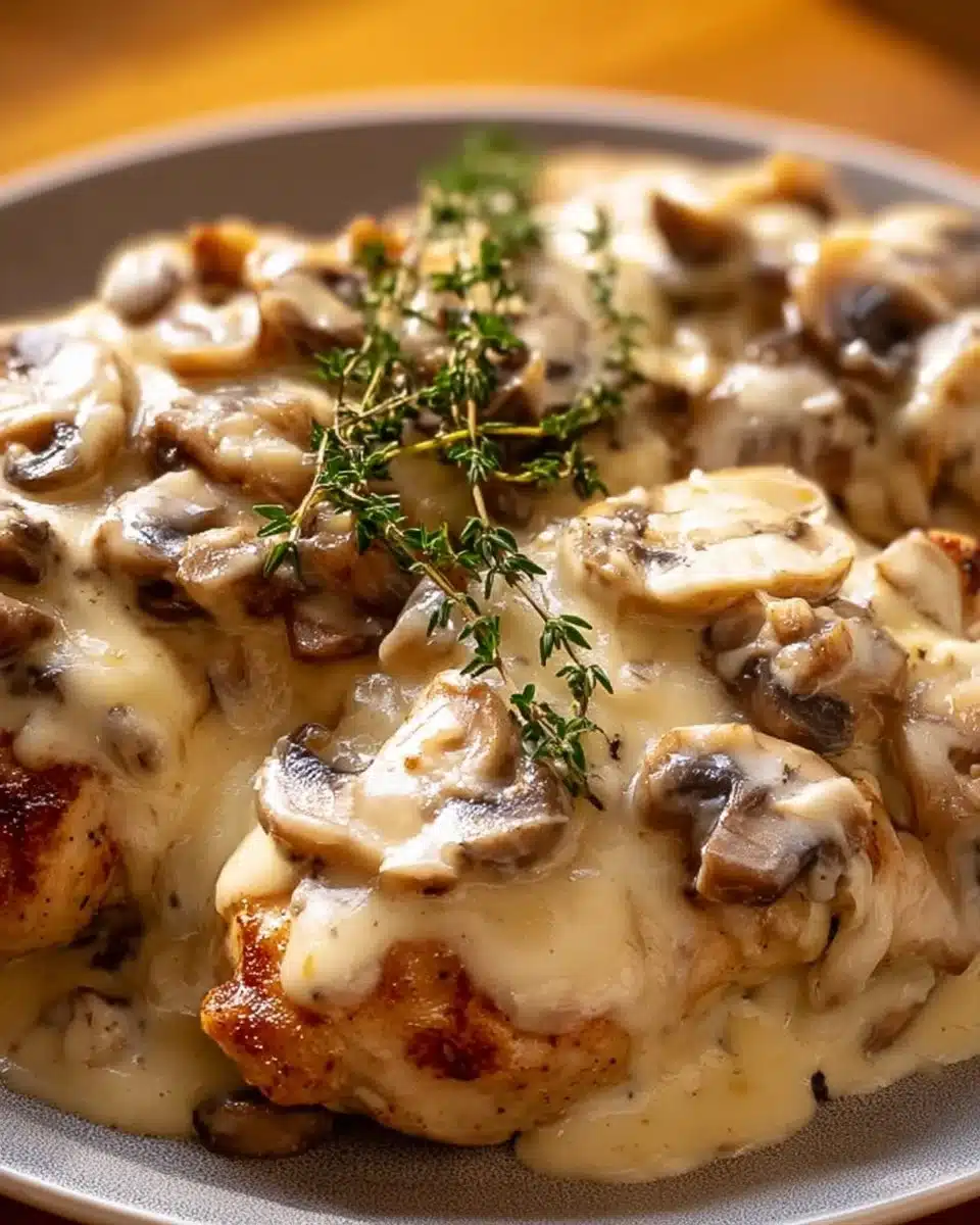 Creamy Mushroom Asiago Chicken dish, perfect for an easy weeknight dinner