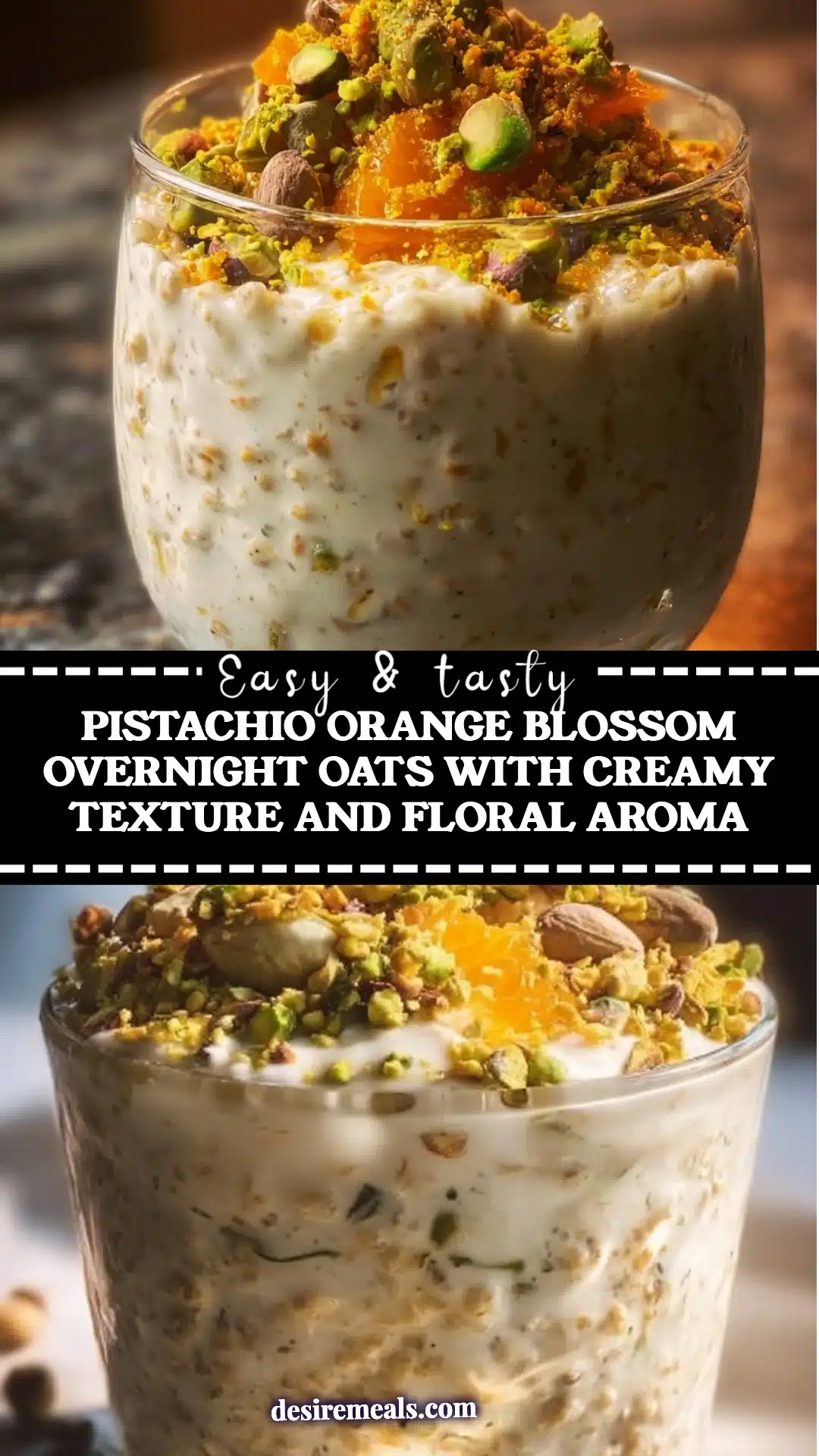 Pistachio Orange Blossom Overnight Oats with creamy texture and floral aroma