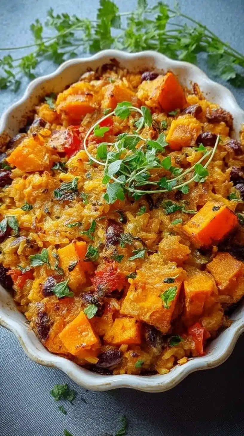Rice and Bean Casserole with Sweet Potatoes